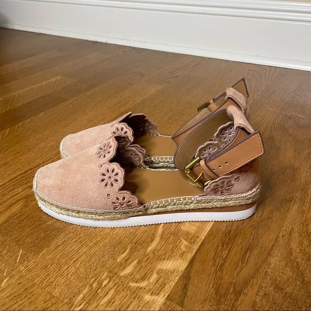 See by Chloe Pink Glyn Floral Laser Cut Espadrille Flat
